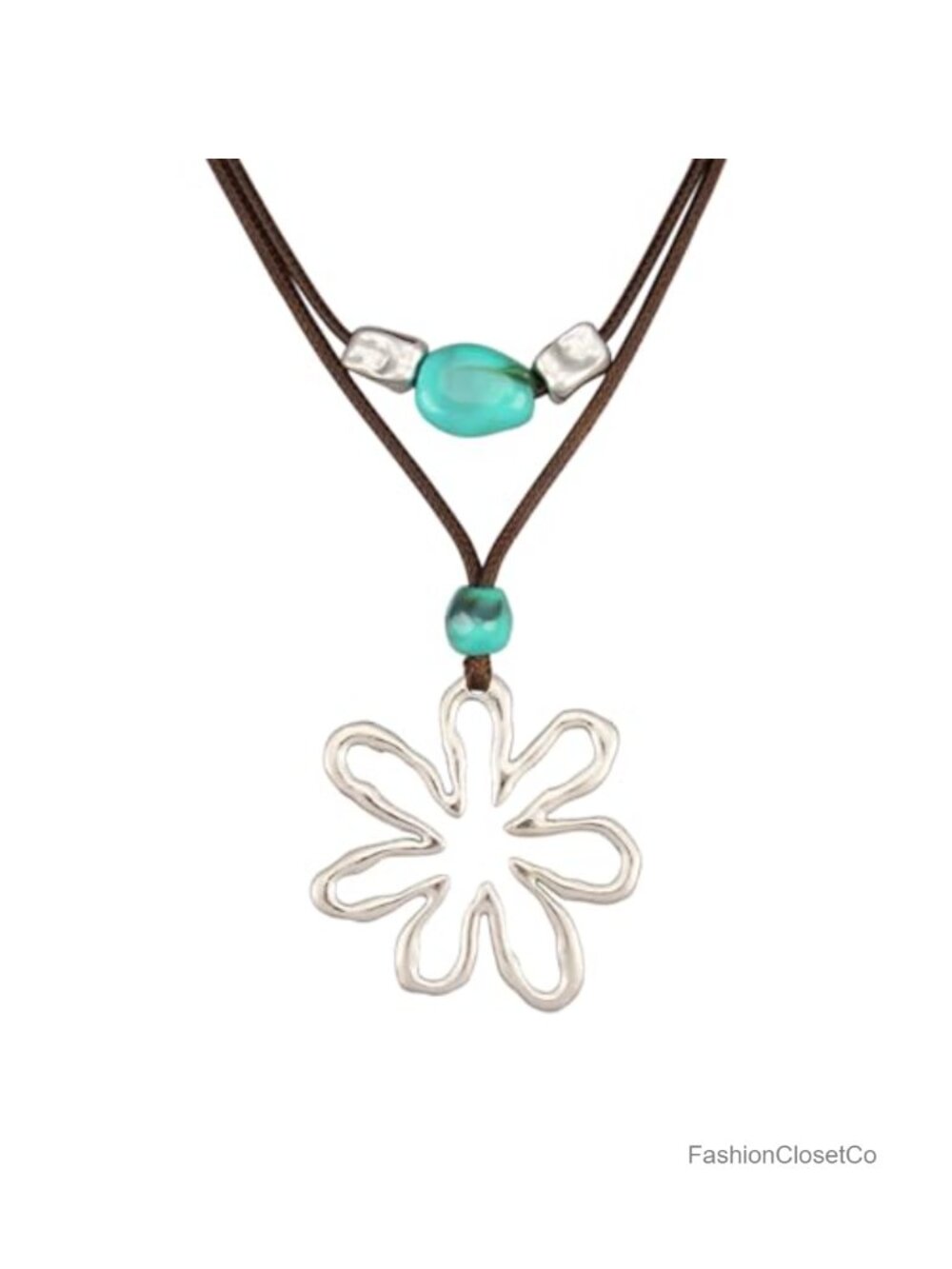 Faux Leather Wax Cord Boho Pendant Necklace Chunky Statement Jewelry